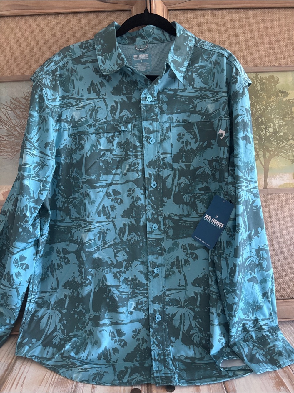 Reel Legends Men’s Teal and Dark Teal Printed Lightweight Shirt Jacket